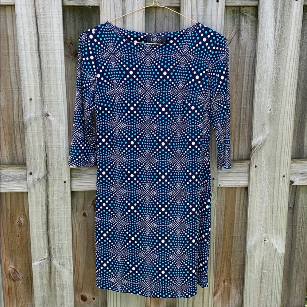 Navy, aqua and white patterned dress